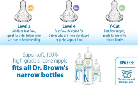 Dr. Brown’s Natural Flow® Narrow Baby Bottle Silicone Nipple, 2。